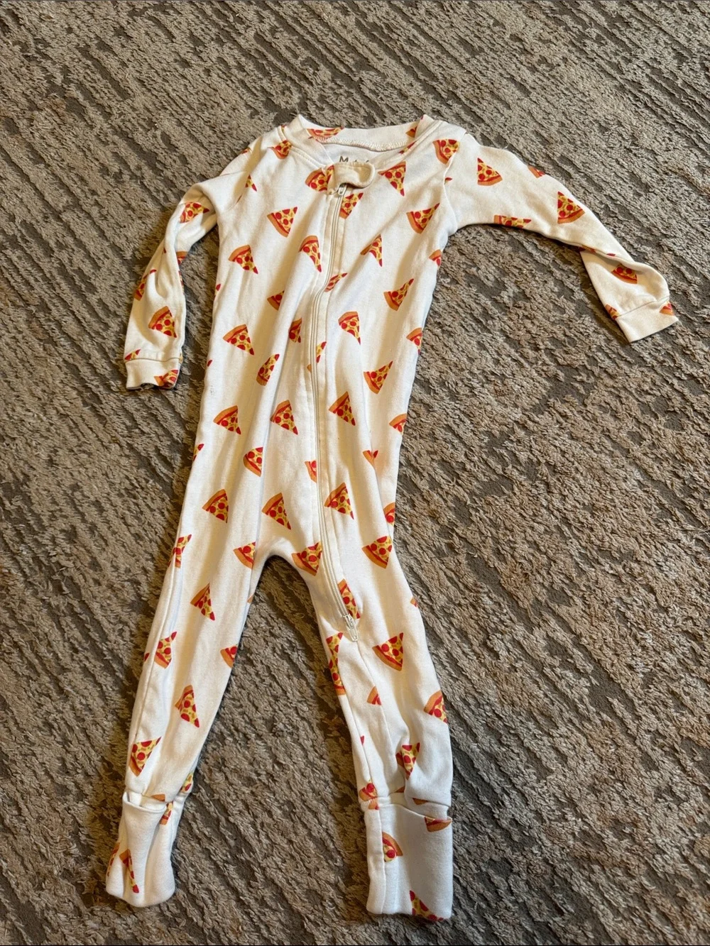 Kids Pizza Print One-Piece Pajamas - White & Red 9-12 month